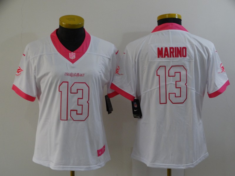 Miami Dolphins MARINO #13 White Fashion Women NFL Jersey