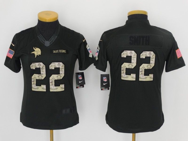 Minnesota Vikings SMITH #22 Olive Salute To Service Women NFL Jersey 02