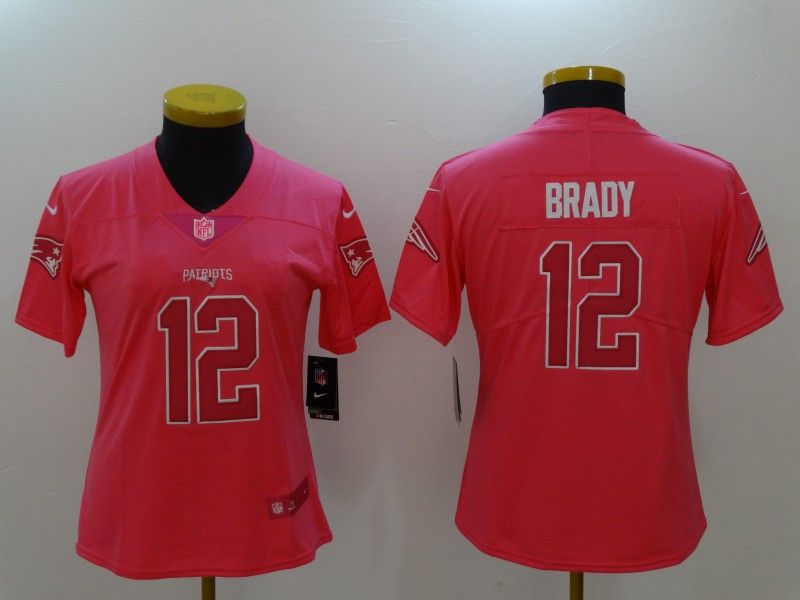 New England Patriots BRADY #12 Pink Fashion Women NFL Jersey