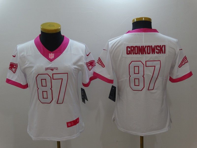New England Patriots GRONKOWSKI #87 White Fashion Women NFL Jersey