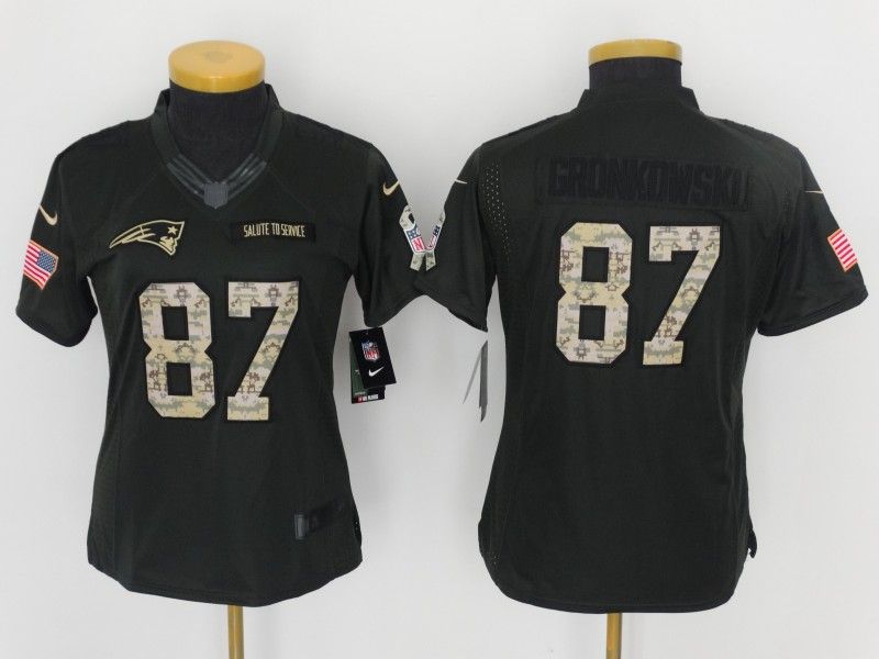 New England Patriots GRONKOWSKI #87 Olive Salute To Service Women NFL Jersey 02