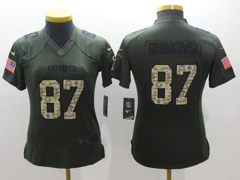 New England Patriots GRONKOWSKI #87 Olive Salute To Service Women NFL Jersey 03