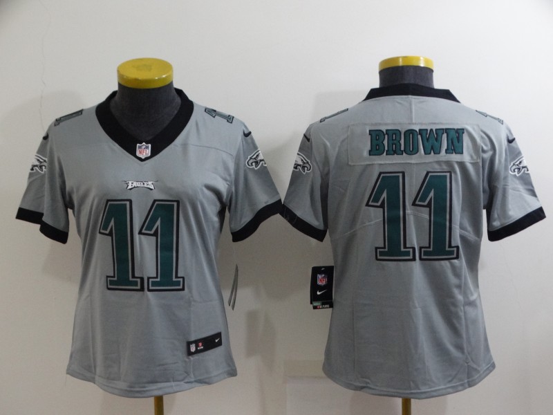 Philadelphia Eagles BROWN #11 Grey Inverted Legend Women NFL Jersey