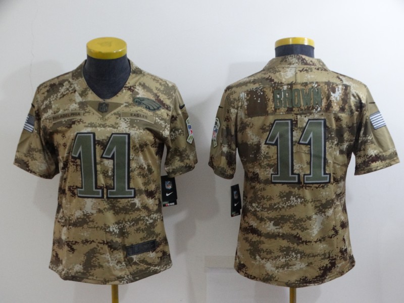 Philadelphia Eagles BROWN #11 Olive Salute To Service Women NFL Jersey