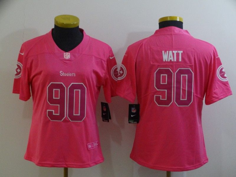 Pittsburgh Steelers WATT #90 Pink Fashion Women NFL Jersey