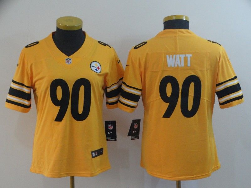 Pittsburgh Steelers WATT #90 Yellow Inverted Legend Women NFL Jersey