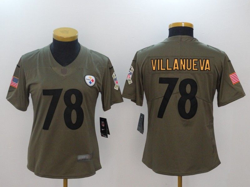 Pittsburgh Steelers VILLANUEVA #78 Olive Salute To Service Women NFL Jersey