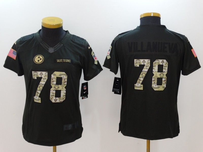 Pittsburgh Steelers VILLANUEVA #78 Olive Salute To Service Women NFL Jersey 02
