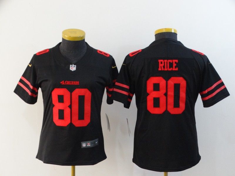 San Francisco 49ers RICE #80 Black Women NFL Jersey