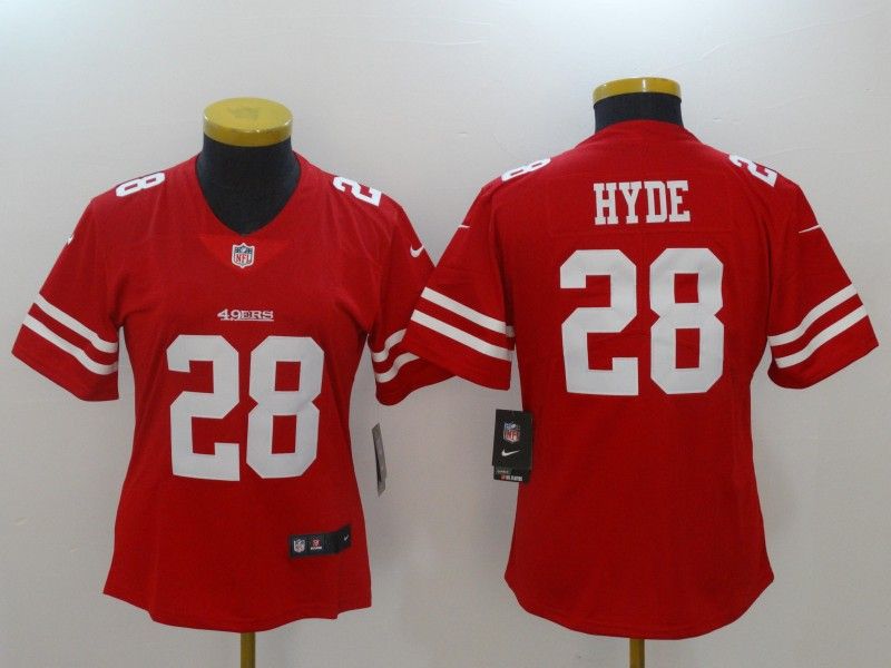 San Francisco 49ers HYDE #28 Red Women NFL Jersey