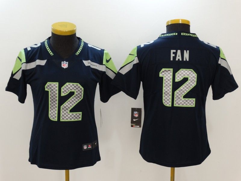 Seattle Seahawks FAN #12 Dark Blue Women NFL Jersey