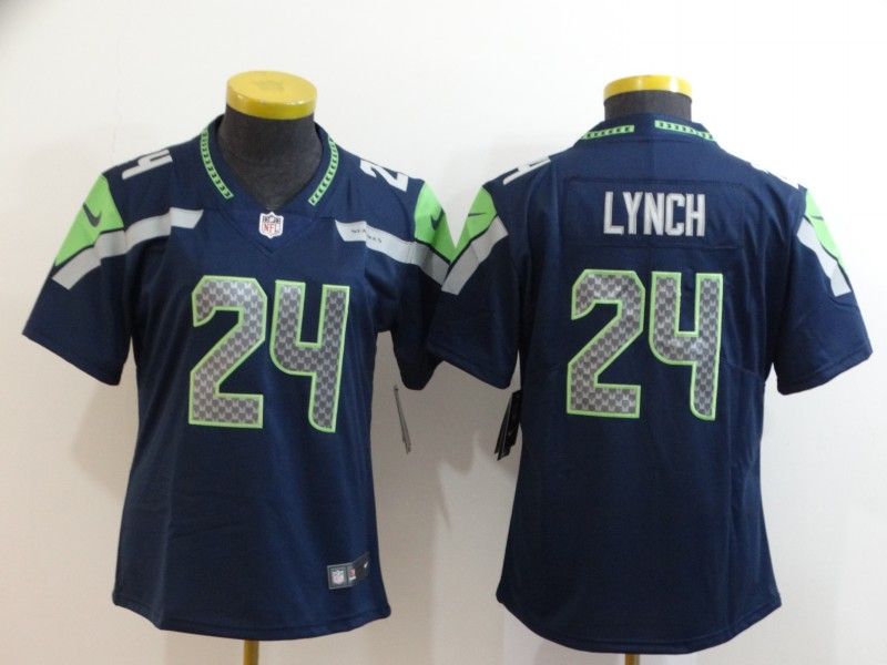 Seattle Seahawks LYNCH #24 Dark Blue Women NFL Jersey