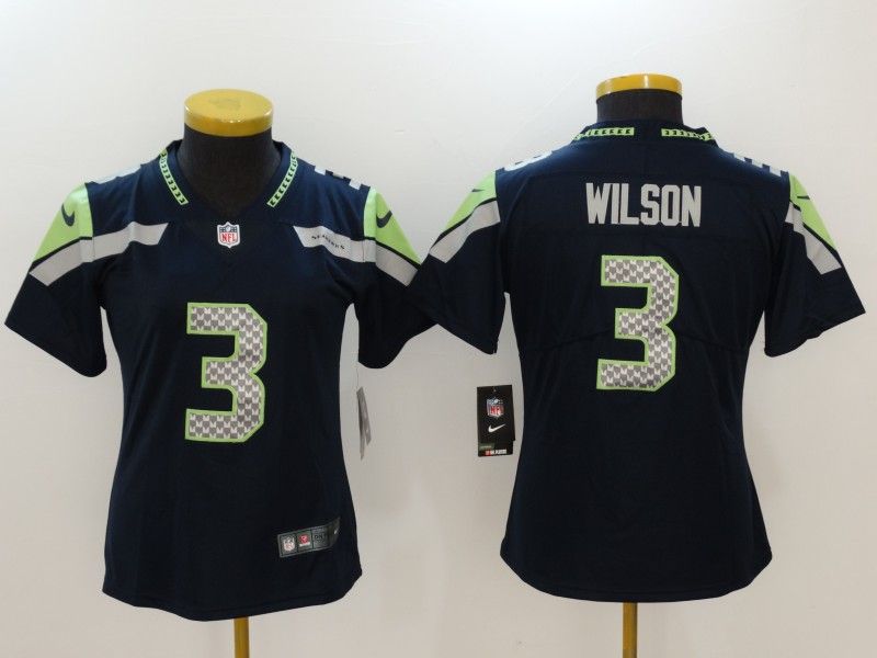 Seattle Seahawks WILSON #3 Dark Blue Women NFL Jersey