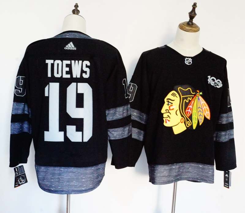 Chicago Blackhawks Black TOEWS #19 100th Anniversary NHL Jersey