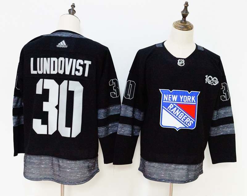 New York Rangers Black LUNDQVIST #30 100th Anniversary NHL Jersey