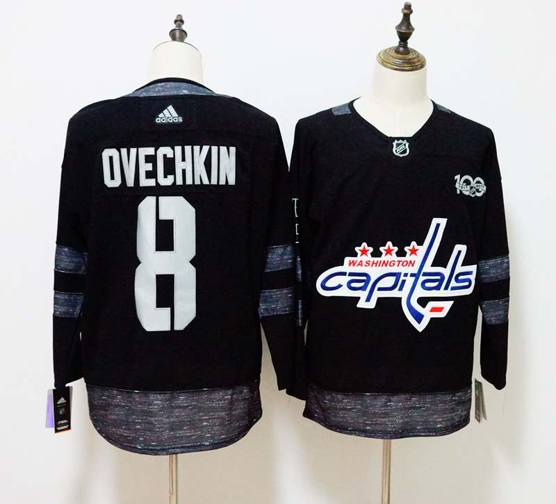 Washington Capitals Black OVECHKIN #8 100th Anniversary NHL Jersey