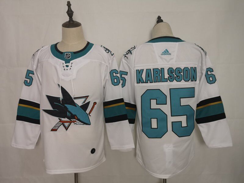 San Jose Sharks White KARLSSON #65 NHL Jersey
