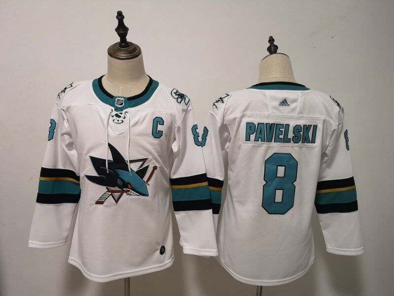 San Jose Sharks PAVELSKI #8 White Women NHL Jersey