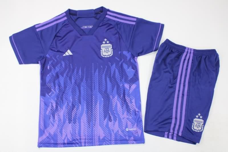 Argentina 2022 Kids Away 3 Stars Soccer Jersey And Shorts