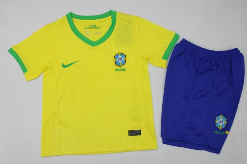 Brazil 2023 Kids Home Soccer Jersey And Shorts