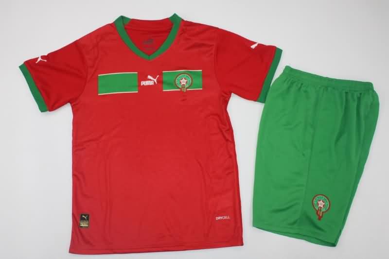 Morocco 2022 Kids Home Soccer Jersey And Shorts