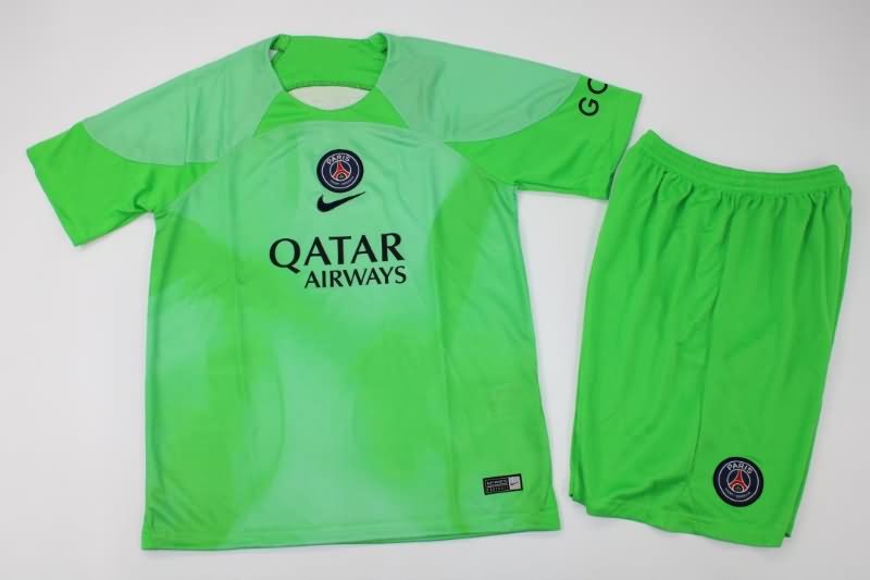 Paris St German 22/23 Kids Goalkeeper Green Soccer Jersey And Shorts