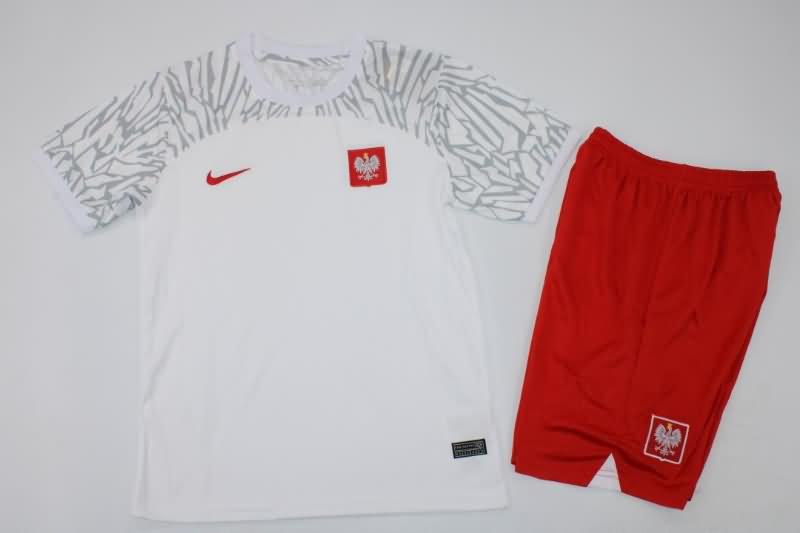 Poland 2022 Kids Home Soccer Jersey And Shorts