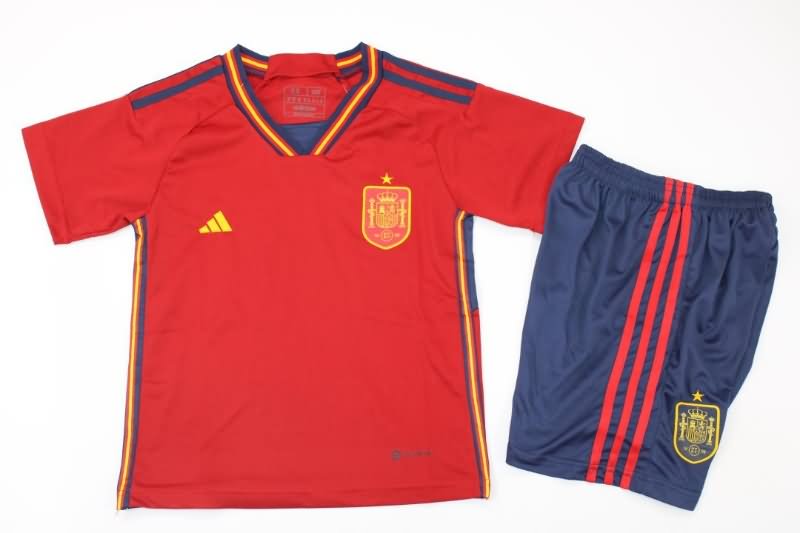 Spain 2022 Kids Home Soccer Jersey And Shorts