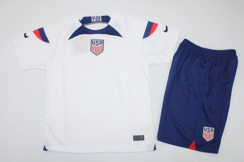 USA 2022 Kids Home Soccer Jersey And Shorts