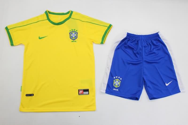 Brazil 1998 Kids Home Soccer Jersey And Shorts