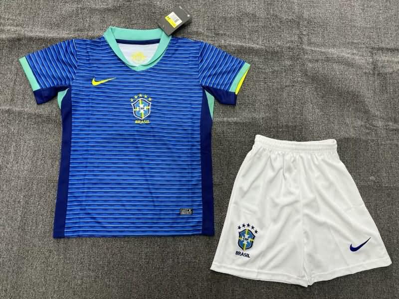 Brazil 2023/24 Kids Away Soccer Jersey And Shorts