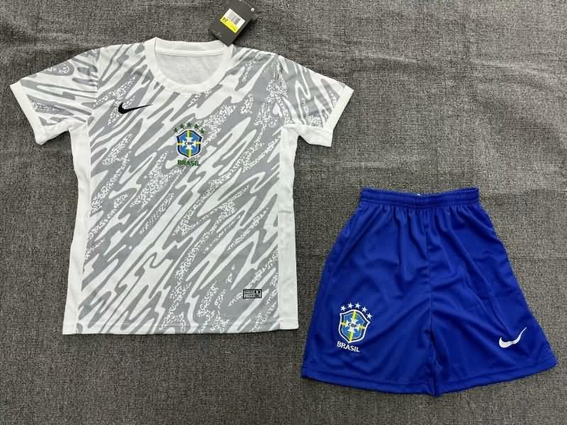 Brazil 2023/24 Kids Goalkeeper Grey Soccer Jersey And Shorts
