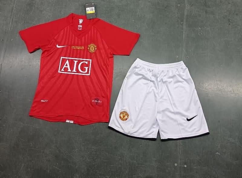 Manchester United 2007/08 Kids Home Soccer Jersey And Shorts
