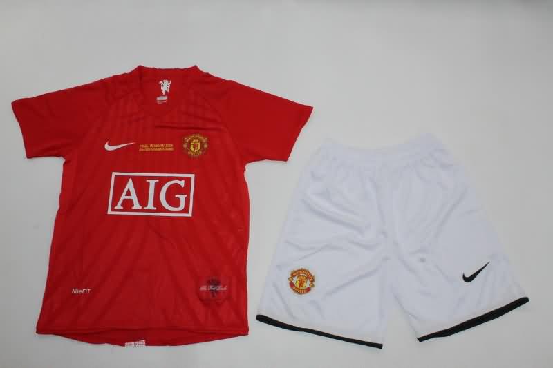Manchester United 2007/08 Kids Home Final Soccer Jersey And Shorts