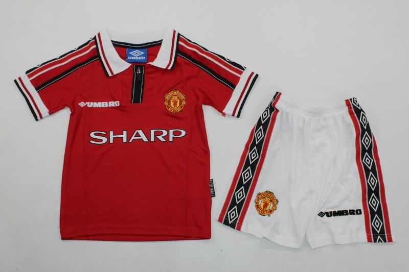 Manchester United 1998/00 Kids Home Soccer Jersey And Shorts
