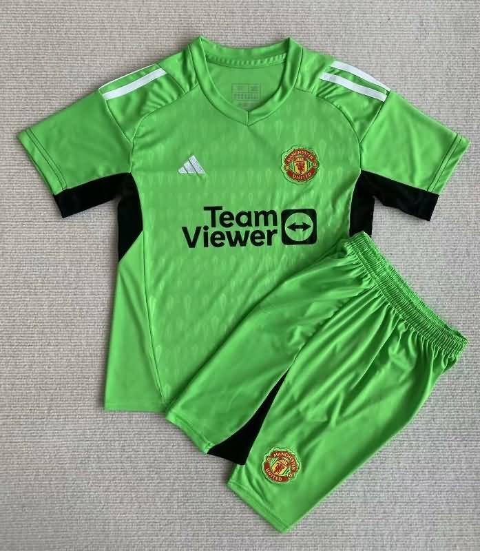 Manchester United 23/24 Kids Goalkeeper Green Soccer Jersey And Shorts
