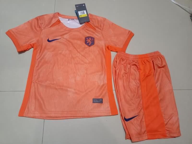 Netherlands 2023 Kids Home Soccer Jersey And Shorts
