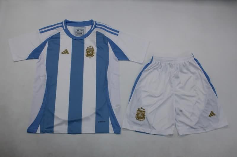 Argentina 2024 Kids Copa America Home Soccer Jersey And Shorts