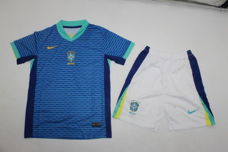 Brazil 2024 Kids Copa America Away Soccer Jersey And Shorts