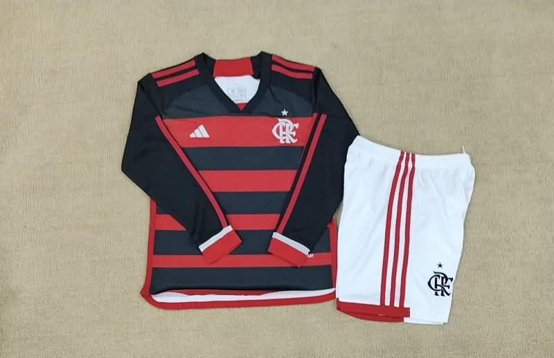 Flamengo 2024 Kids Home Long Sleeve Soccer Jersey And Shorts