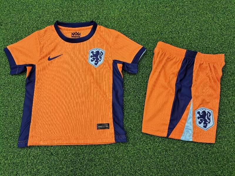 Netherlands 2024 Kids Home Soccer Jersey And Shorts (Player)