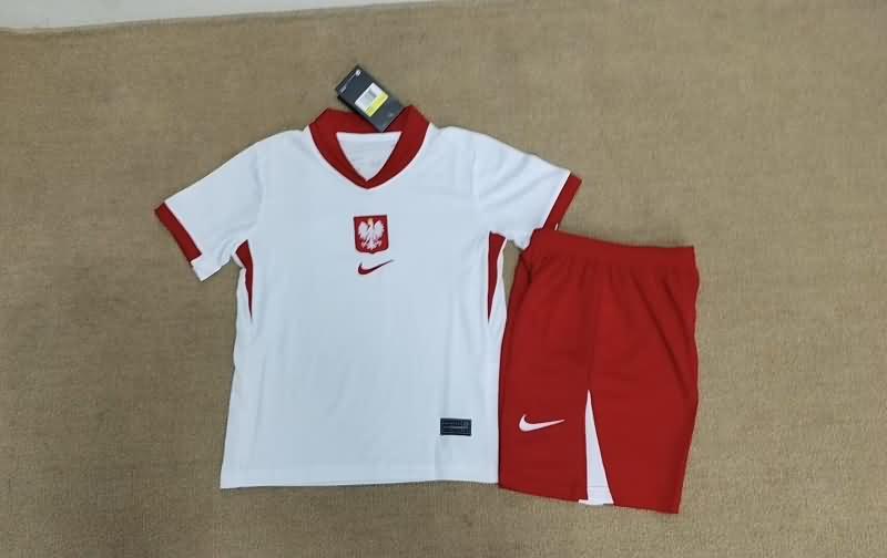 Poland 2024 Kids Home Soccer Jersey And Shorts