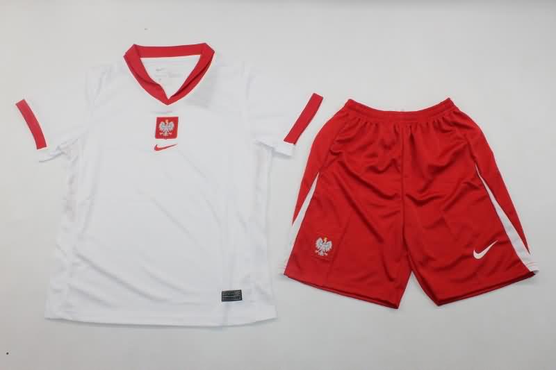 Poland 2024 Kids Home Soccer Jersey And Shorts