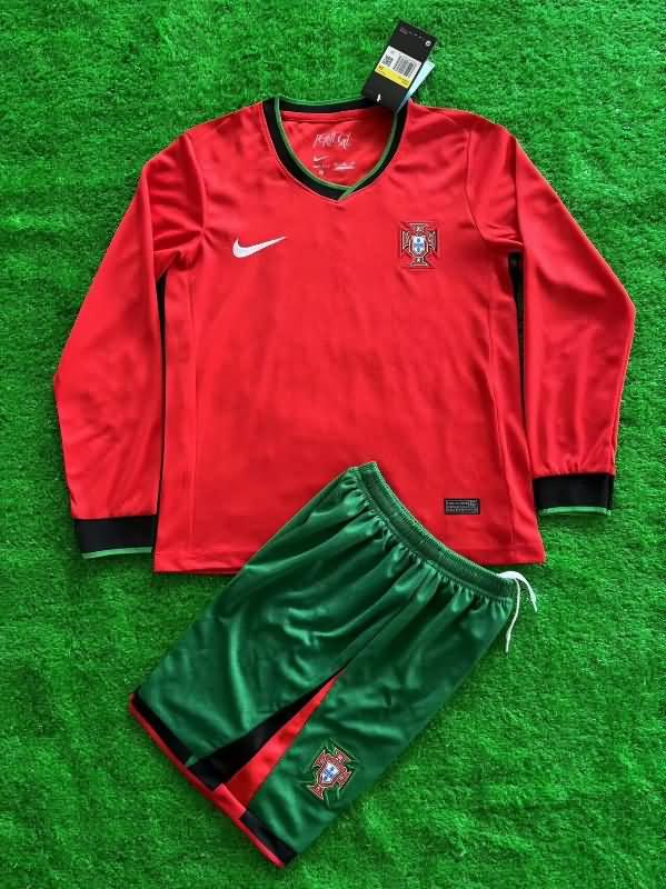 Portugal 2024 Kids Home Long Sleeve Soccer Jersey And Shorts