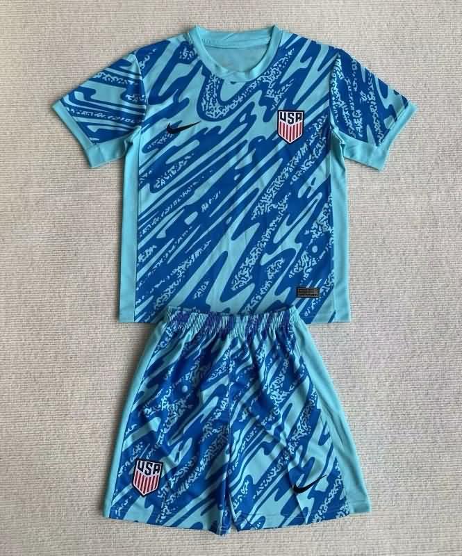USA 2024 Kids Copa America Goalkeeper Blue Soccer Jersey And Shorts