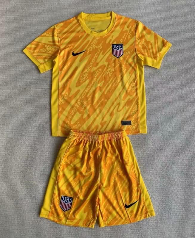 USA 2024 Kids Copa America Goalkeeper Yellow Soccer Jersey And Shorts