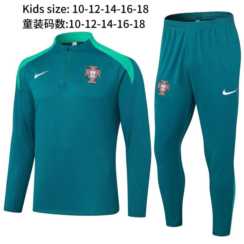 Portugal 2024 Kids Green Soccer Tracksuit