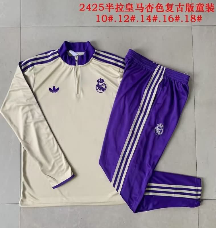Real Madrid 24/25 Kids Cream Soccer Tracksuit
