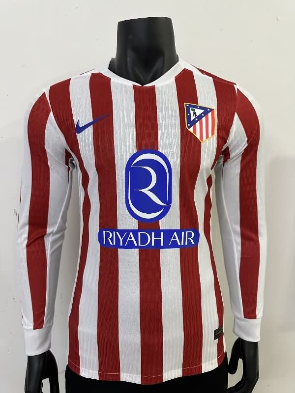 AAA(Thailand) Atletico Madrid 25/26 Home Long Sleeve Soccer Jersey (Player) Leaked