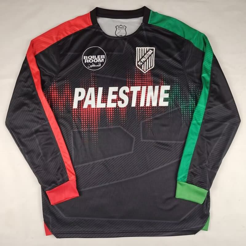 AAA(Thailand) Palestino 2025 Black Long Sleeve Soccer Jersey